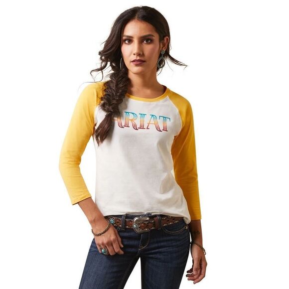 NEW Ariat Ladies Serape Stripe Coconut Milk & Yolk Yellow Tee XL - Picture 1 of 6